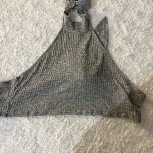 Blue Blush Grey Halter Tie Back Crop Top Made in USA Medium Waffle Knit - Picture 5 of 6